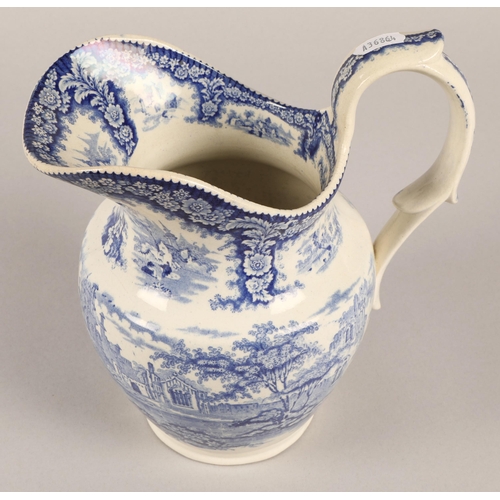 19 - Blue and white countryside scene ewer