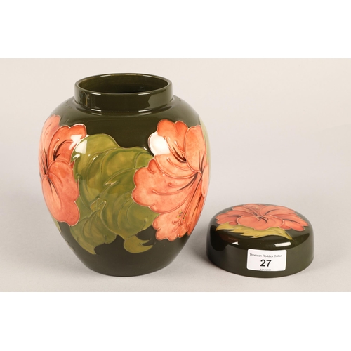 27 - Moorcroft ginger jar, 20cm h, sticker inside lid and impressed marks under glaze to base can be fain... 