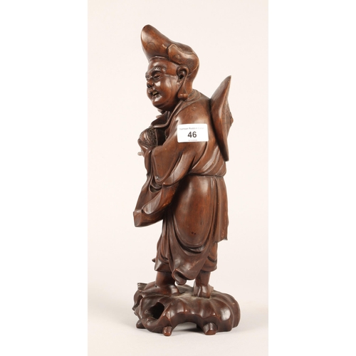 46 - Oriental carved root wood figure, 37cm h