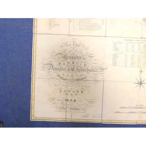 100 - FORREST WILLIAM.  The County of Lanarkshire. Large eng. hand col. fldg. map. Eng. sunburst title vig... 