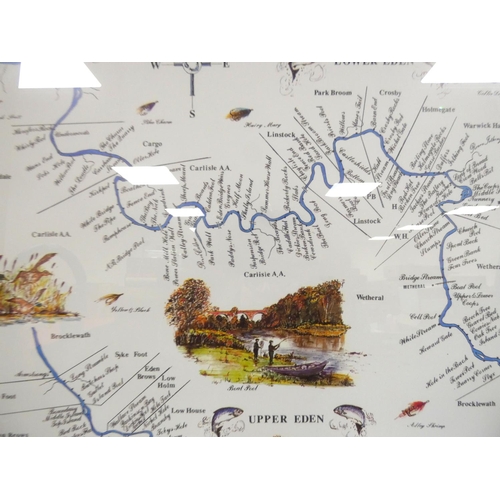 140 - BEWICK W. N.  Fishermans Map of Salmon Pools on the River Eden. Col. print. 2001. 28