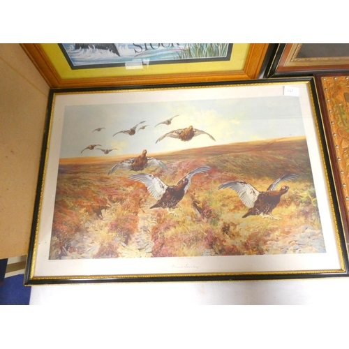 141 - Angling, etc.  Three modern fishing flies, framed, sporting prints & other items. ... 