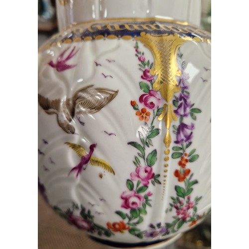 49 - Edwardian hand painted 'cabbage leaf' jug, 20cm h