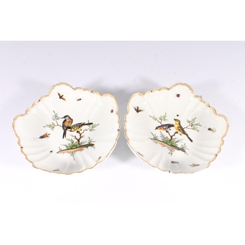 2 - Pair of Dresden porcelain bowls, late 19th century, with gilt lobed borders, painted with polychrome... 