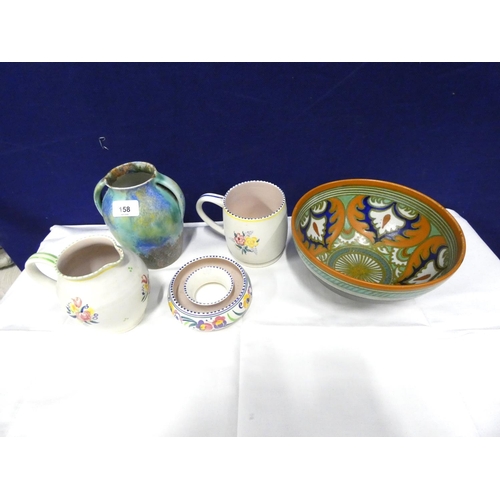 158 - Large Gouda bowl and two Poole pottery jugs etc.