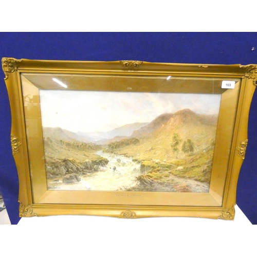 169 - Gilt frame Alfred de Breanski print - The Falls of Inversnaid. 34cm x 58cm