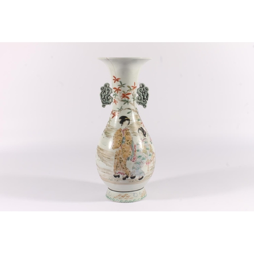 52 - Japanese baluster vase, mid-20th century, with twin cloud handles, body decorated with Geishas, 39cm... 