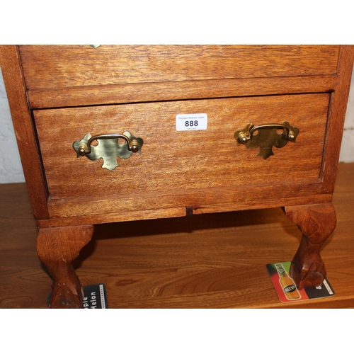 888 - Mahogany five drawer campaign style chest, raised on cabriole supports on ball and claw feet, 102cm ... 