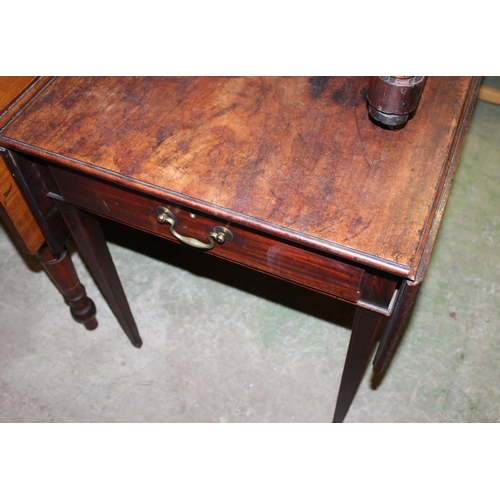 923 - Antique mahogany drop leaf sofa table raised on square tapering supports.