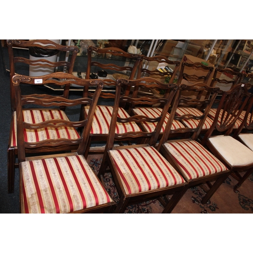 957 - Set of ten mahogany ladder back dining chairs.