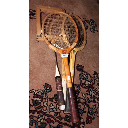 963 - Four vintage rackets including Regal Scot and others.