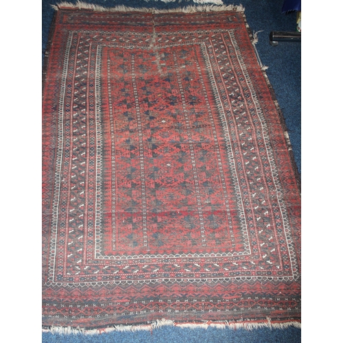 978 - Red ground multi bordered fringed rug 162cm x 110cm and  a blue Chinese wash wool rug.