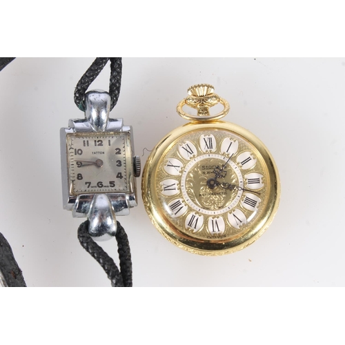 705A - Ladies 1930s style cocktail watch by Tatton and a Story gilt metal cased fob watch with 15 jewel Swi... 