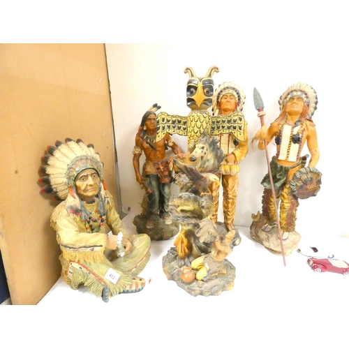 413 - Five large Indian figures.