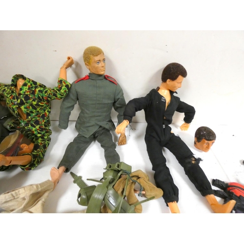 418 - Large box of early 60's- 70's Action men a/f and clothes etc.