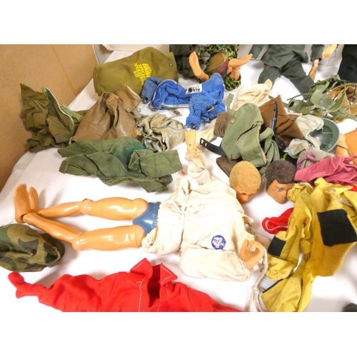 418 - Large box of early 60's- 70's Action men a/f and clothes etc.