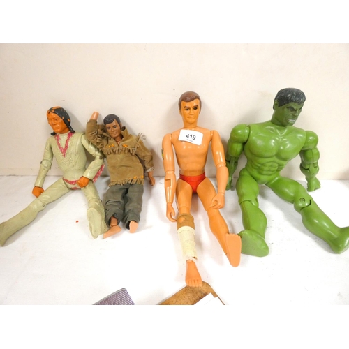 419 - Marx Toys Cherokee, 1974 Lone Ranger, Kenner Toys, Six Million Dollar Man, 1970's Hulk.