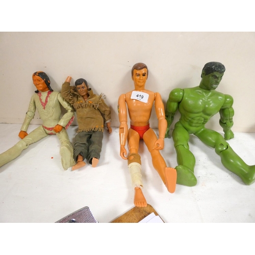 419 - Marx Toys Cherokee, 1974 Lone Ranger, Kenner Toys, Six Million Dollar Man, 1970's Hulk.