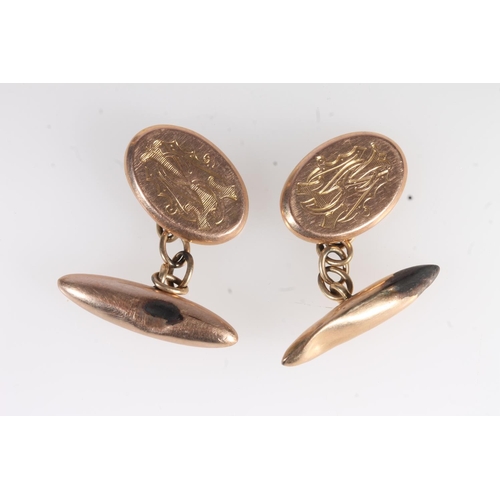 728 - Pair of 9ct gold monogrammed cufflinks, 4.1g.