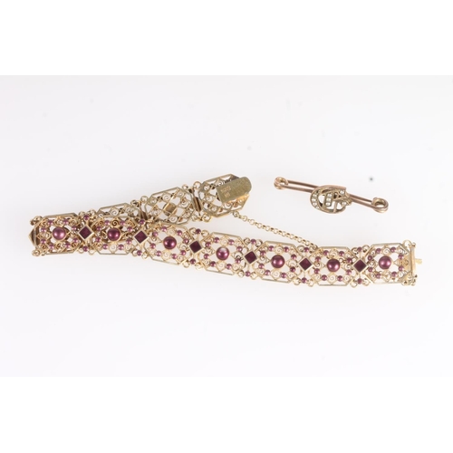 740 - Antique Austro-Hungarian style '930' silver gilt bracelet set with purple stones, 13.6g and a gold s... 