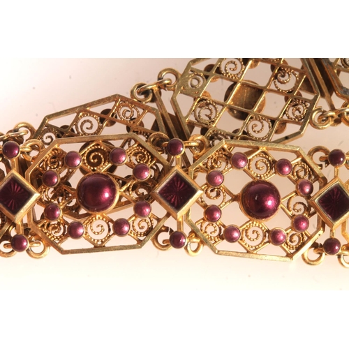 740 - Antique Austro-Hungarian style '930' silver gilt bracelet set with purple stones, 13.6g and a gold s... 