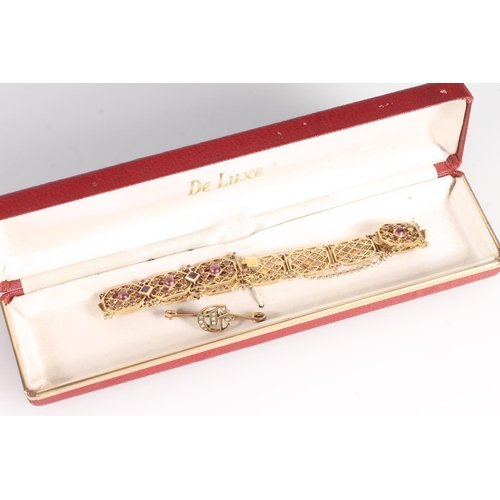 740 - Antique Austro-Hungarian style '930' silver gilt bracelet set with purple stones, 13.6g and a gold s... 