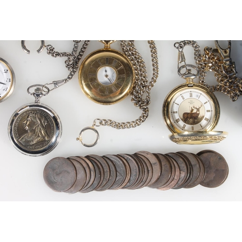 750 - Collection of wristwatches, pocket watches including Ingersoll and a collection of copper pennies.&n... 