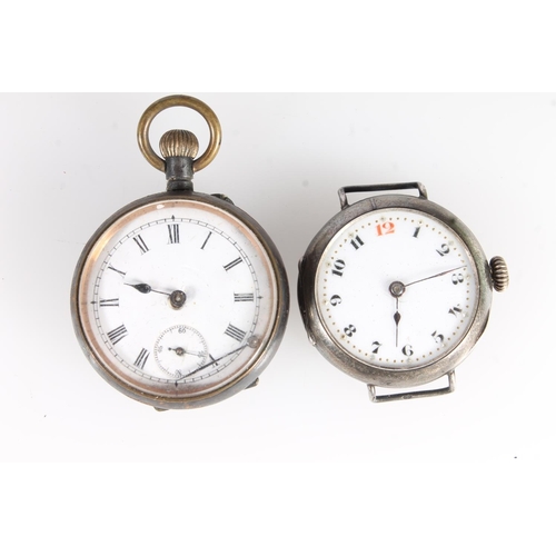 751 - Four silver cased watches to include an enamelled silver watch, a silver military wristwatch, etc.  ... 