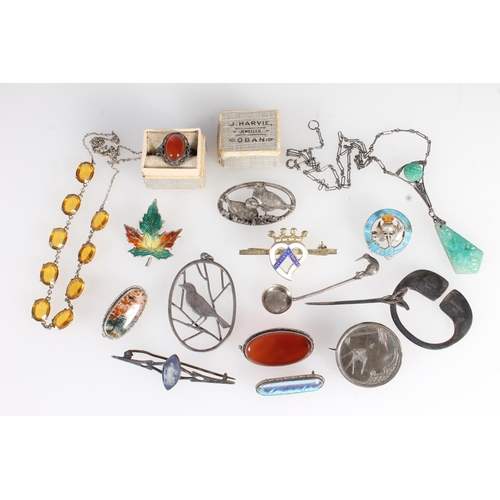 759 - Iona silver penannular brooch, stone set and other silver brooches. 