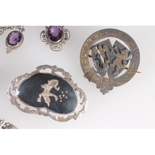 762 - Silver jewellery to include brooches, an Art Deco style ring, an amethyst necklace, a Dumfries &... 