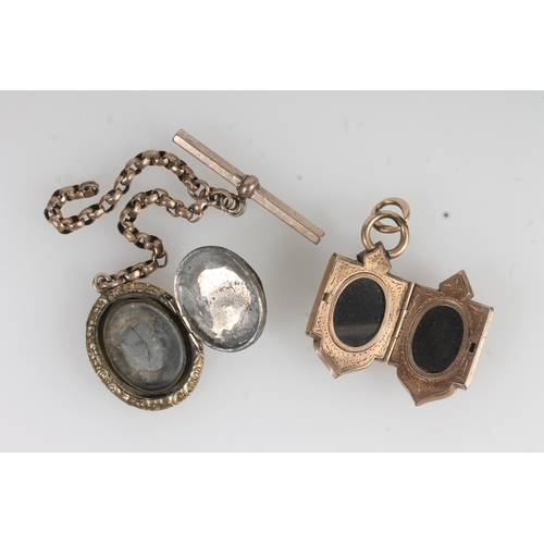 779 - Victorian yellow metal twin picture locket and another with attached yellow metal chain.