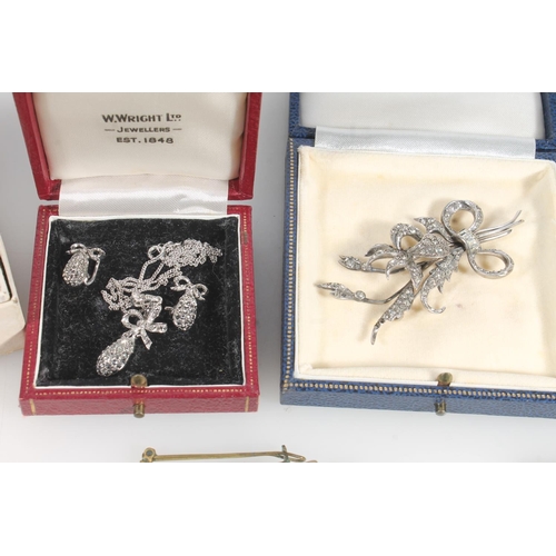 780 - Collection of costume jewellery including silver marcasite brooch, pendant, earrings, a Loanhead com... 