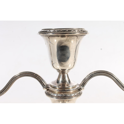 834 - Sterling silver twin branch candelabra, filled, Atkin Bros, Birmingham.  