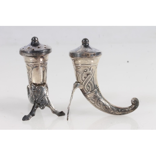 836 - Pair of Norwegian Theodor Olsens Viking horn salt and pepper shakers, 34g.