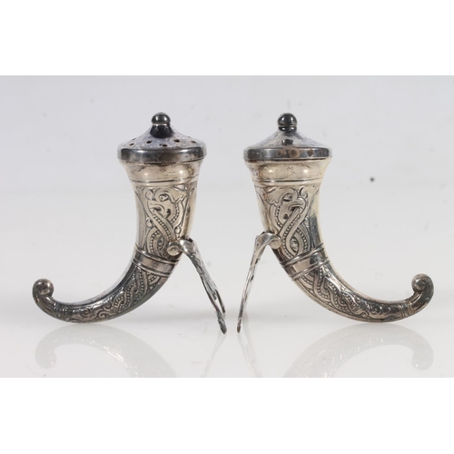 836 - Pair of Norwegian Theodor Olsens Viking horn salt and pepper shakers, 34g.