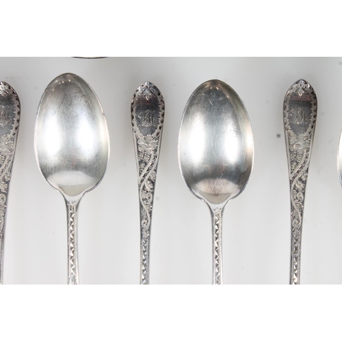 842 - Set of twelve sterling silver teaspoons and sugar tongs, GJDF, London, 228g.