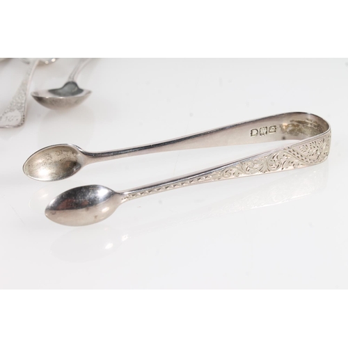 842 - Set of twelve sterling silver teaspoons and sugar tongs, GJDF, London, 228g.