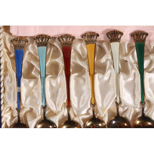 849 - Cased set of six Danish sterling silver and enamelled teaspoons, 61g.