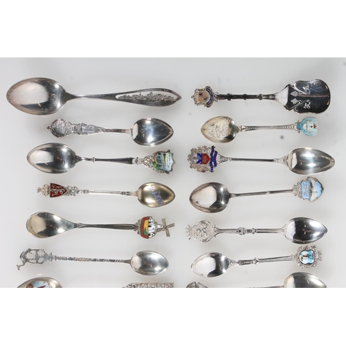 856 - Large collection of mainly silver souvenir spoons and some silver plated examples, 228g of silver.