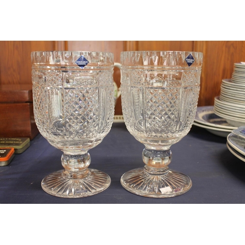 20 - Pair of Edinburgh Crystal cut-glass vases of goblet shape, 26cm high.