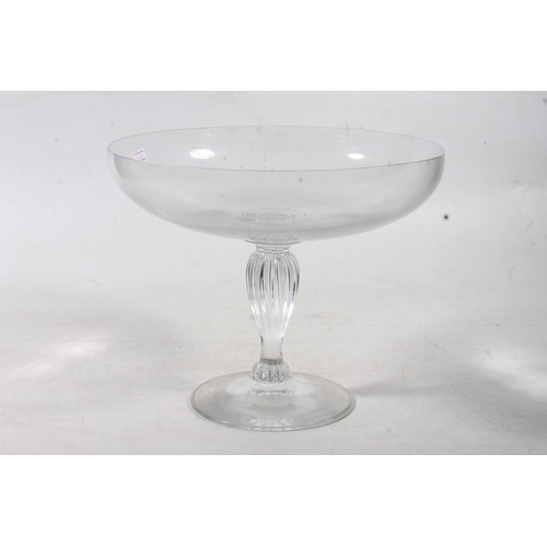 46 - 19th century glass pedestal bowl with ribbed stem, 24cm high.