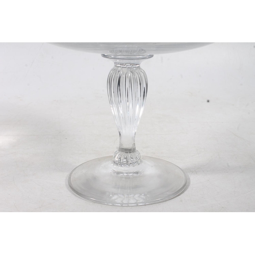 46 - 19th century glass pedestal bowl with ribbed stem, 24cm high.