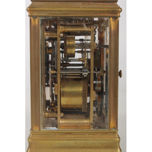 7 - French repeater movement brass carriage clock, with subsidiary seconds dial, movement to the back ma... 