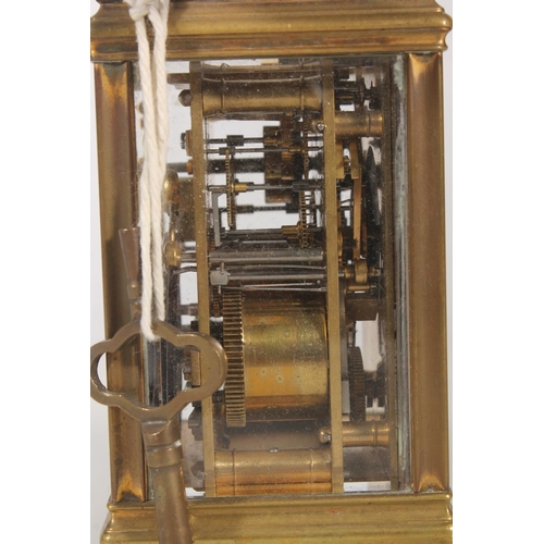 7 - French repeater movement brass carriage clock, with subsidiary seconds dial, movement to the back ma... 