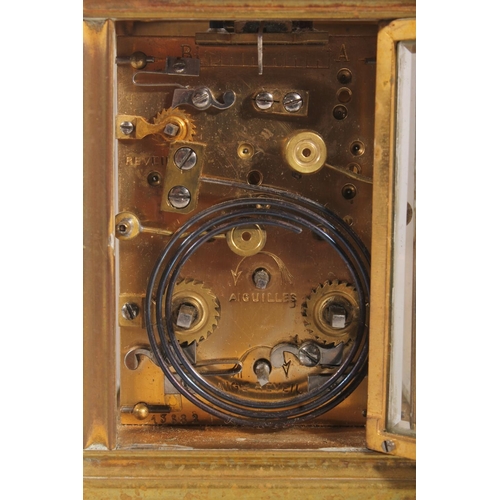 7 - French repeater movement brass carriage clock, with subsidiary seconds dial, movement to the back ma... 