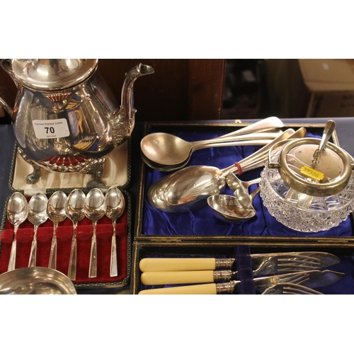 70 - Silver-plated ware to include cutlery sets, ladles, etc.