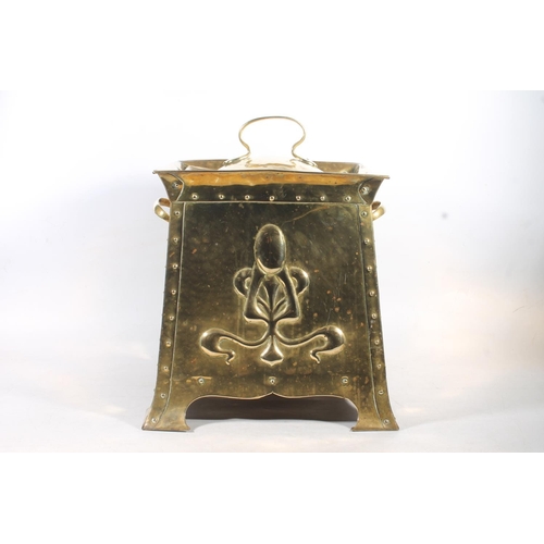 72 - Arts & Crafts style planished brass coal bucket.