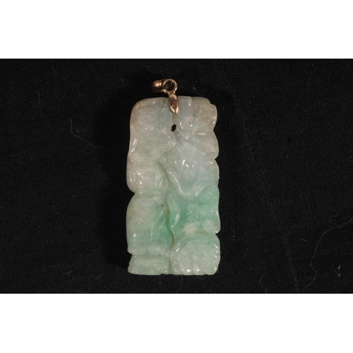 788 - 14k gold mounted jadeite pendant of a boy with fish.