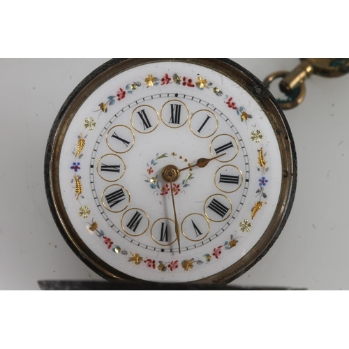 805 - Kay's perfection lever silver open faced pocket watch with white enamel dial and a continental silve... 