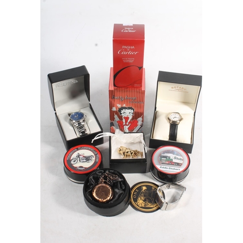 814F - Collection of costume watches, pocket watch, Pasha de Cartier perfume etc.